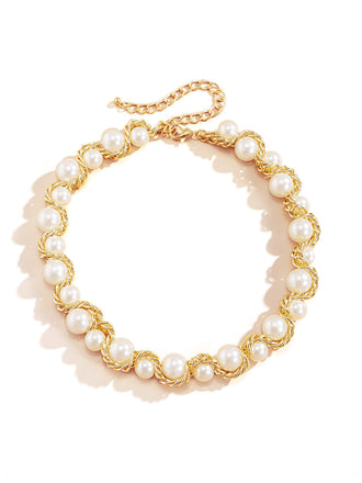 Vintage Alloy Wrap Pearl Necklace