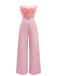 1970s Strapless Feather Solid Jumpsuit