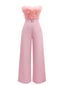 1970s Strapless Feather Solid Jumpsuit