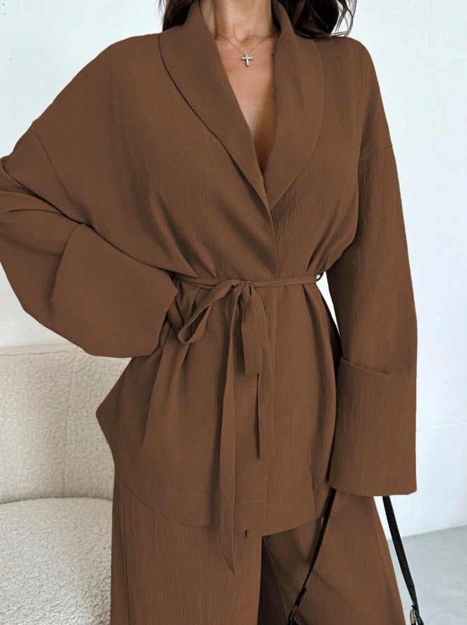 2PCS 1960s Solid Lace-Up Blazer & Pants Set