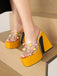 Gem Studded Transparent Chunky Heel Shoes