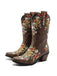 Vintage Pointed Embroidered Floral Chunky Heel Boots