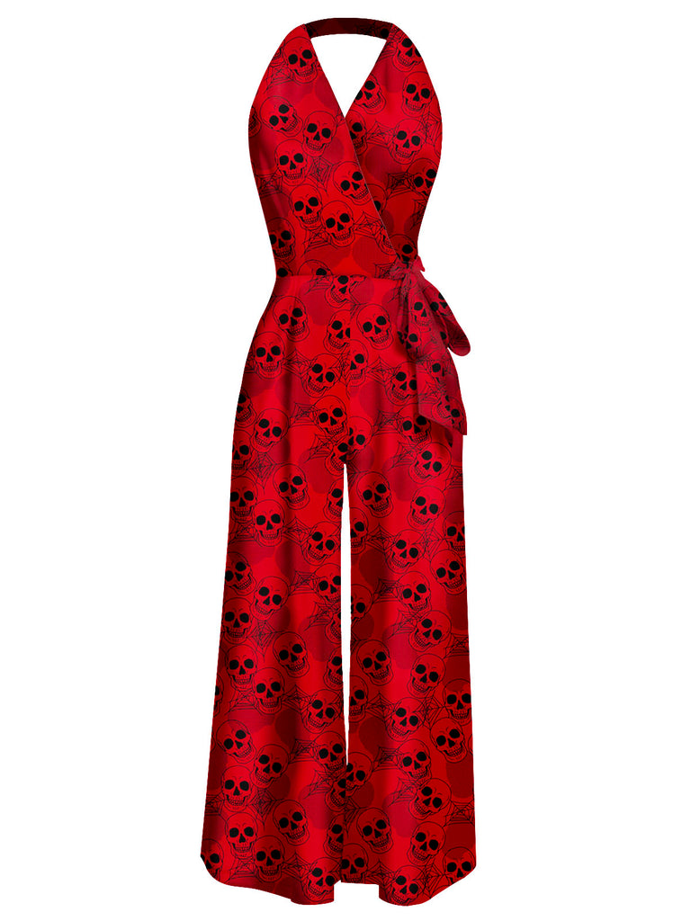 1960s Halter Colorblock Floral Sleeveless Jumpsuit