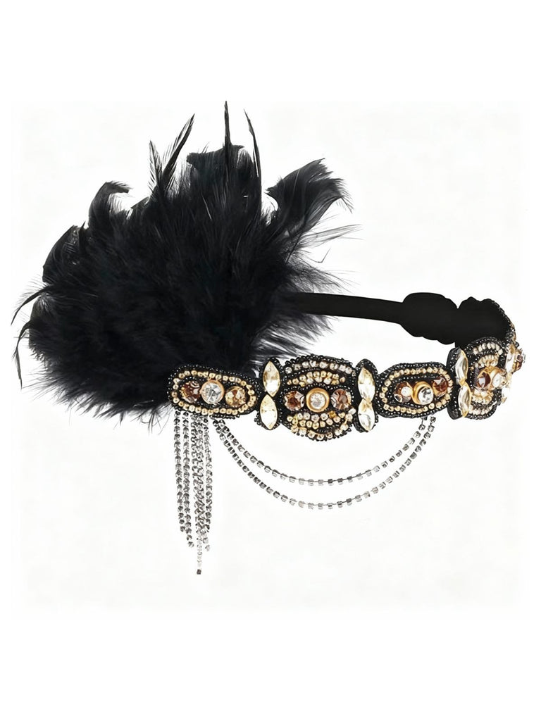 1920s Gatsby Feather Crystal Flapper Headband