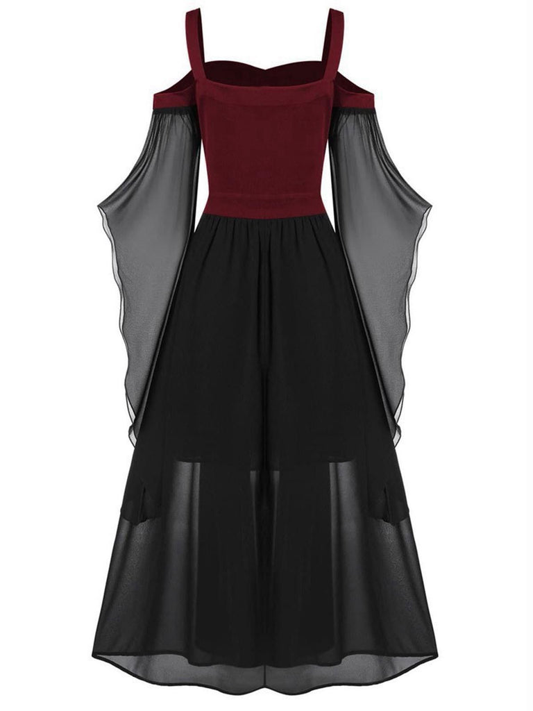 1950s Halloween Witch Transparent Sleeves Strap Dress