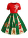 [Plus Size] Red & Green 1950s Christmas Snowflake Swing Dress