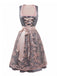 2PCS Pink 1950s Floral Jacquard Dress & Mesh Embroidered Apron