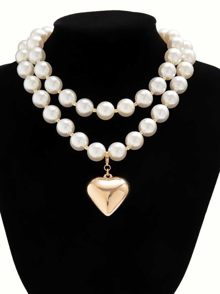 Vintage Pearl Heart Pendant Necklace