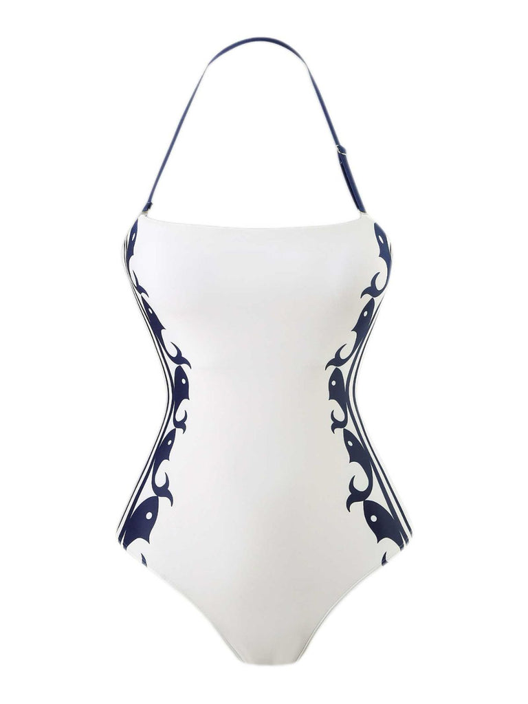 1940s Halter Swimsuit & Sailor-Stripe Shorts Set