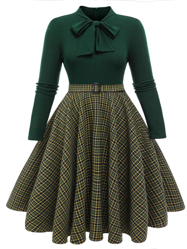 [Plus Size] Dark Green 1950s Plaid Knitting Dress