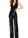 1970s Solid Cowl Neck Halter Sequined Jumpsuit