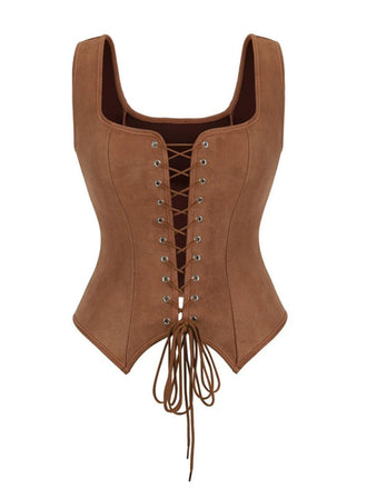 Brown 1950s Suede Lace-Up Corset Vest