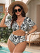 [Plus Size] Black & White 1950s Tropical Floral Bikini Set