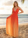 Orange 1930s Slip V-Neck Gradient Pleated Maxi Dress