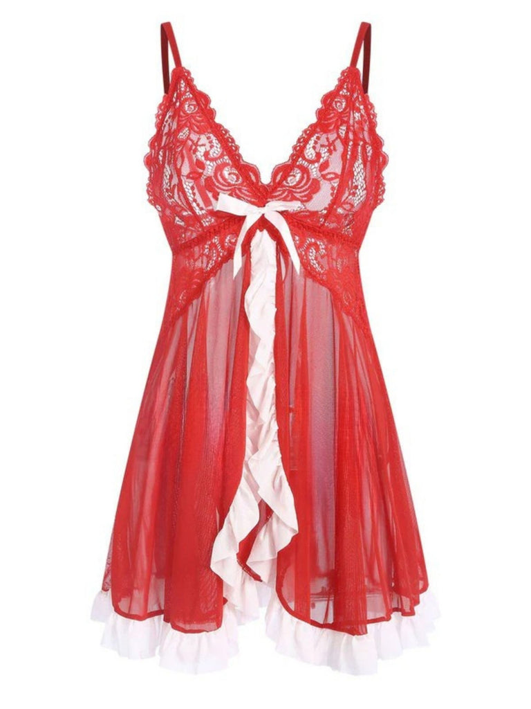 Red 1970s Spaghetti Strap Patchwork Nightgown