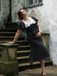 Black 1930s Lace Trim Polka Dot Dress