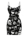 Black 1960s Skull Rose Halloween Bodycon Dress