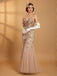 Beige 1920s Sequin Mesh Backless Mermaid Evening Dress