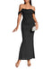 1930s Solid Off-Shoulder Bodycon Maxi Dress