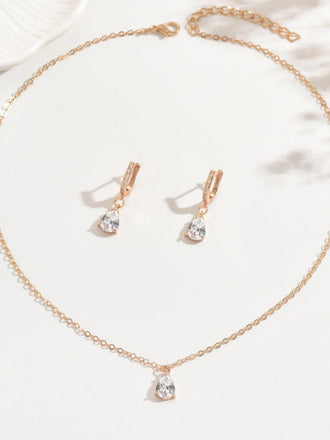 Gold Drop Earrings & Necklace Set