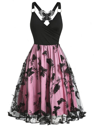 1950s 3D Butterfly Embroidered Patchwork Dress