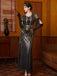 Gold 1920s Sequin Tassel V-Neck Maxi Dress