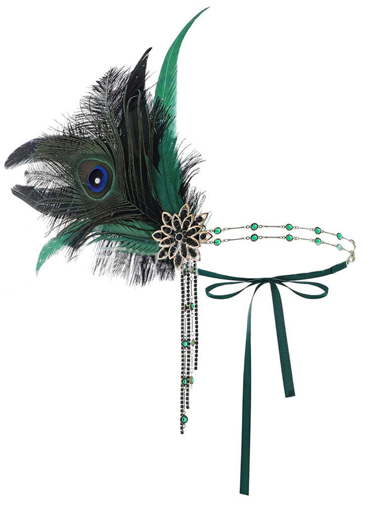 1920s Gatsby Peacock Feather Flapper Beaded Headband