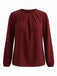 [Plus Size] Burgundy 1940s Pleated Long Sleeve Blouse