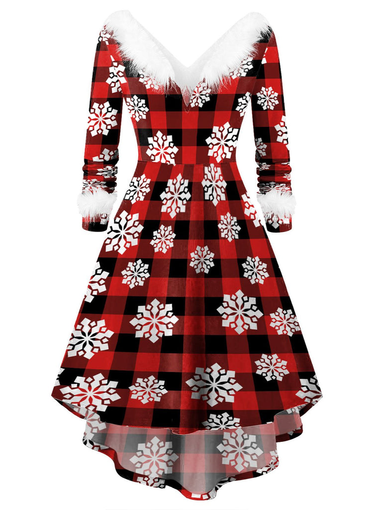 1950s Christmas Plush Collar V-Neck Knitted Dress