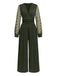 Olive Green 1950s V-Neck Sheer Polka Dot Sleeve Jumpsuit
