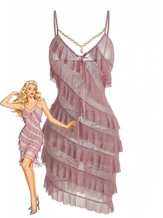 1960s Chain Pearl Ruffled Spaghetti Strap Nightgown