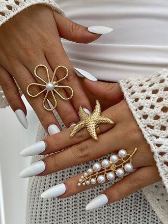 Starfish Flower Pearl Ring