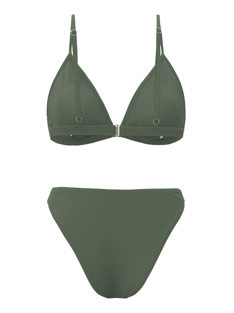 1960s Solid Mesh Plunge Bikini Set & Cover-Up