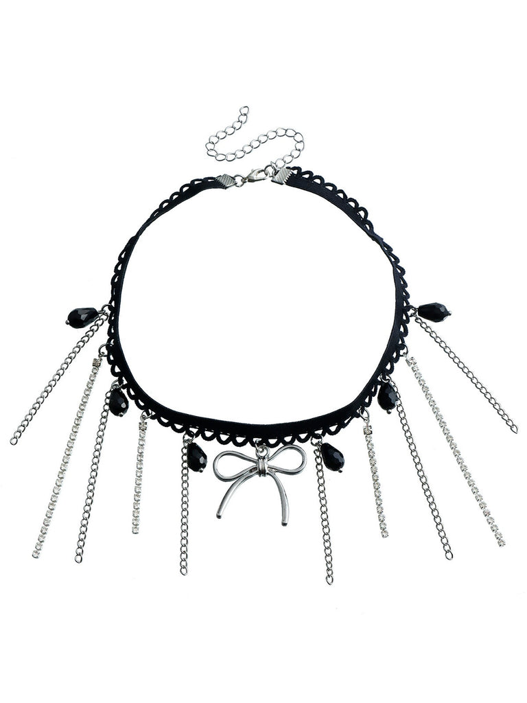 Vintage Gothic Chain Gemstone Bow Necklace
