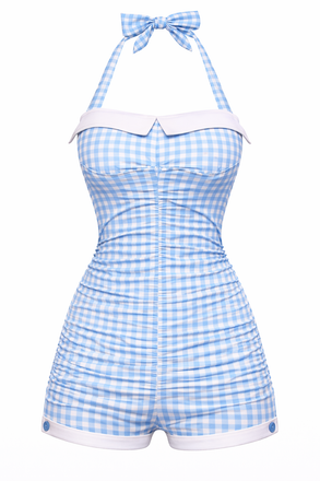 [Pre-Sale] Gingham 1950s Halter Bowknot One-piece Swimsuit