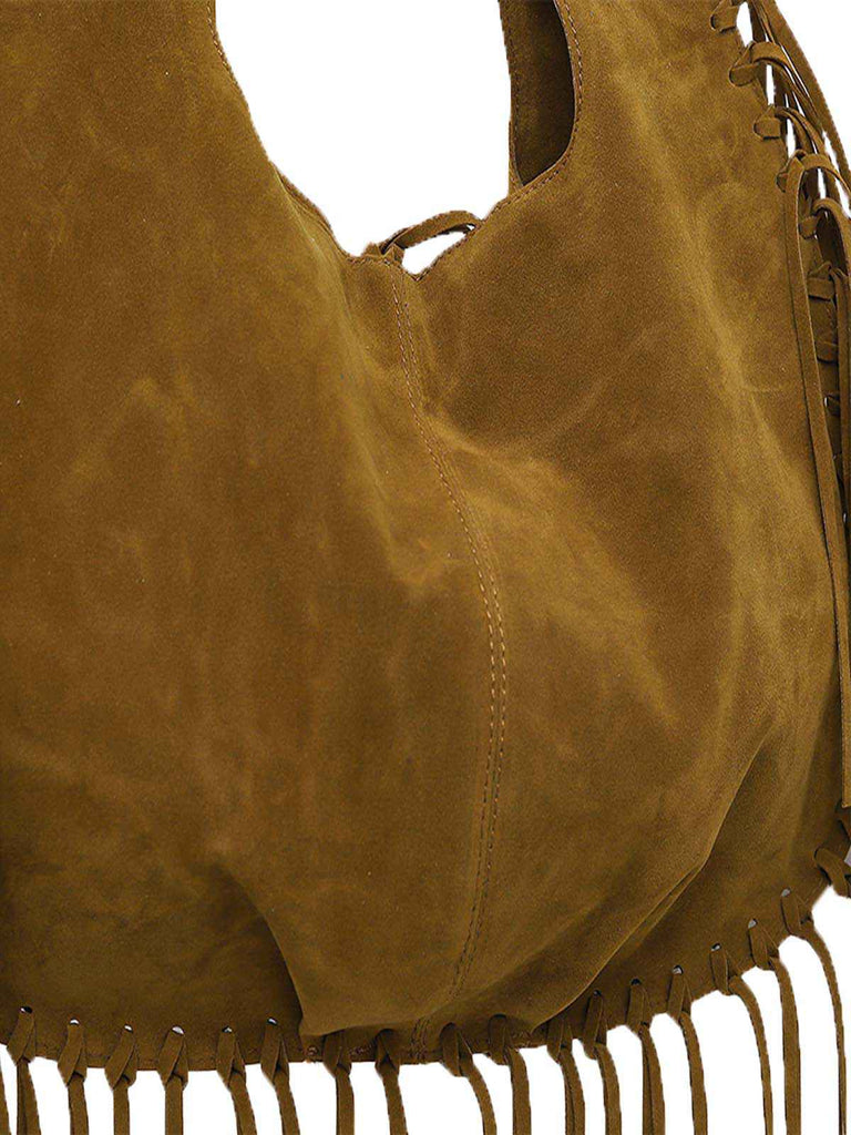 Boho Fringe Suede Hobo Shoulder Bag