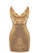 Gold 1970s Solid Sequined Mini Party Dress