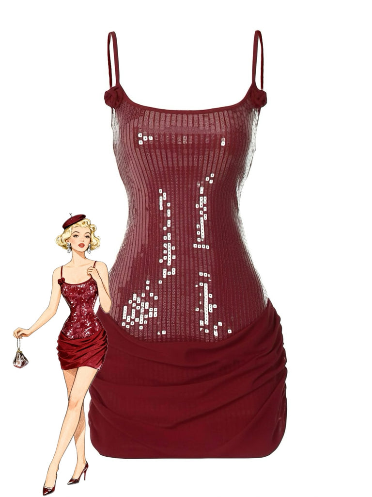 1980s Solid Sequined Patchwork Mini Dress