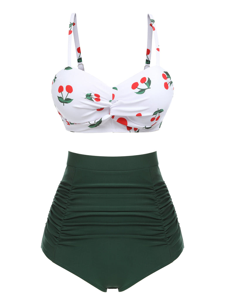 2PCS 1950s Cherry Spaghetti Strap Bikini Set