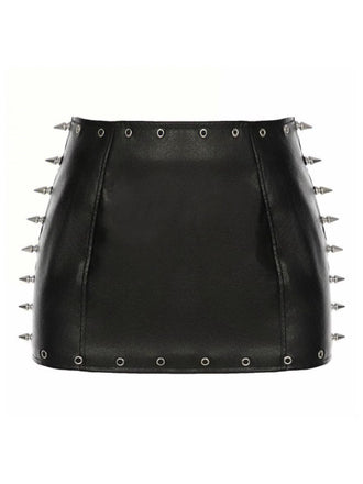 Black 1970s Gothic Punk Spike Leather Mini Skirt