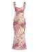 Rose Pink 1960s Floral Ruffle Detail Maxi Dress