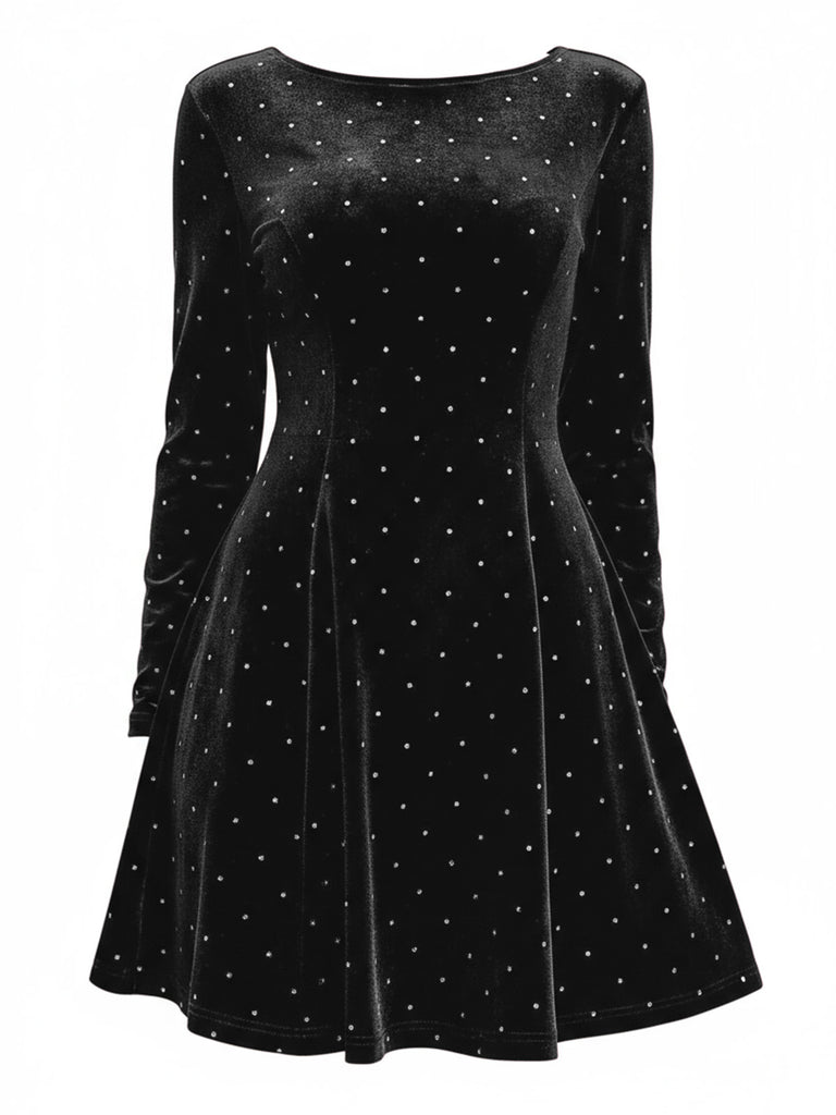 1980s Velvet Rhinestone Fit Party Dress