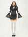 Black 1960s Stand Collar Mesh Flare Sleeves Dress