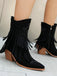 Vintage Tassel Mid Heel Flannelette Boots