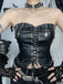 1980s Strapless Punk Leather Lace-Up Studded Top