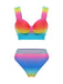 Multicolor 1960s Rainbow Gradient Ruched Bikini Set & Cover-Up