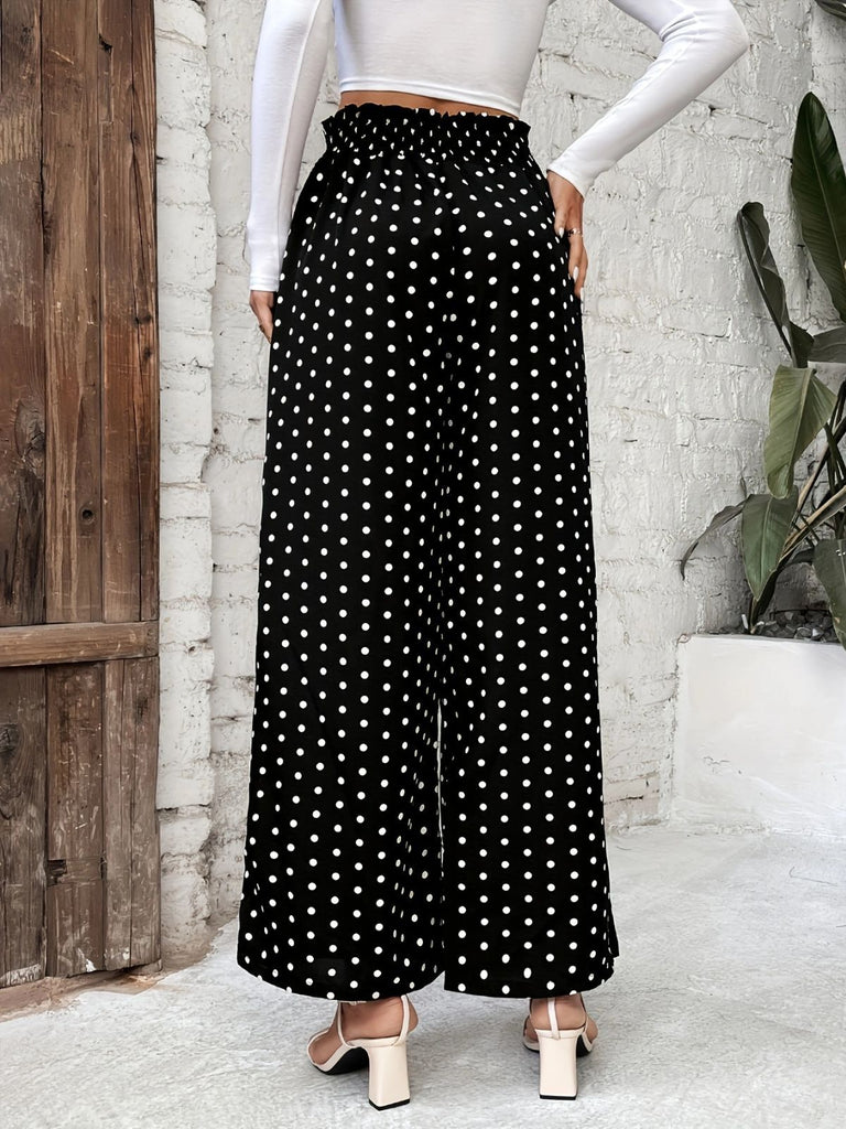 Black 1950s Polka Dot Elastic Waist Pants