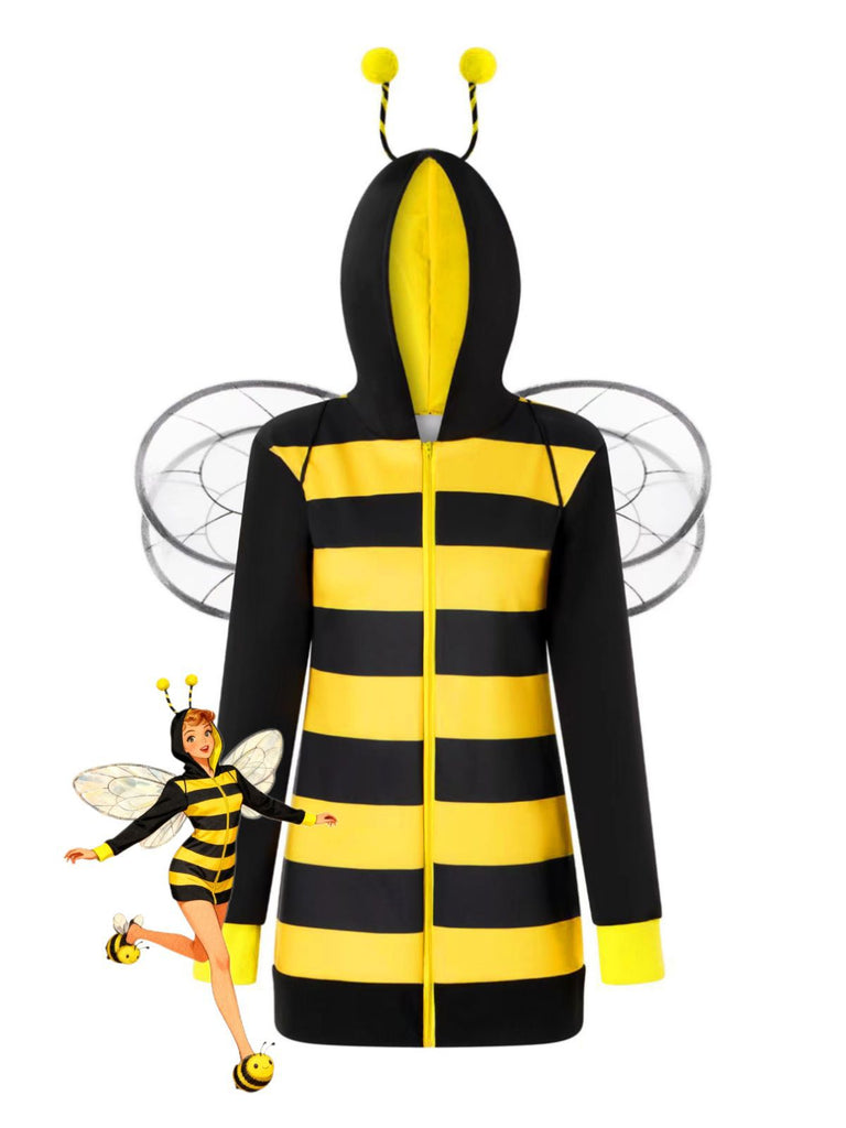 Yellow 1960s Striped Bee Cosplay Hooded Dress
