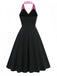 Black 1950s Halter Bow Patchwork A-line Dress