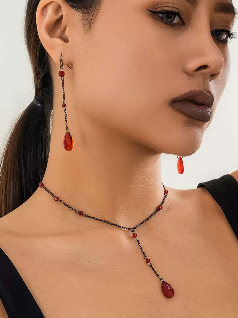 Vintage Teardrop Chain Punk Earrings & Necklace